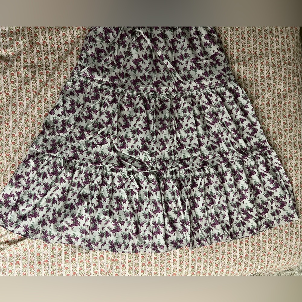NWOT FEHRNVI Tayla Taupe Purple Floral Midi Cottagecore / Prairie Dress Large - Picture 7 of 10